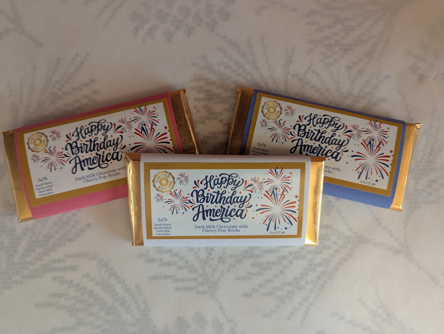 Happy Birthday America Artisan Chocolate Bar/ Cherry Pop Rocks