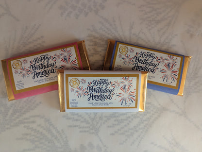 Happy Birthday America Artisan Chocolate Bar/ Cherry Pop Rocks