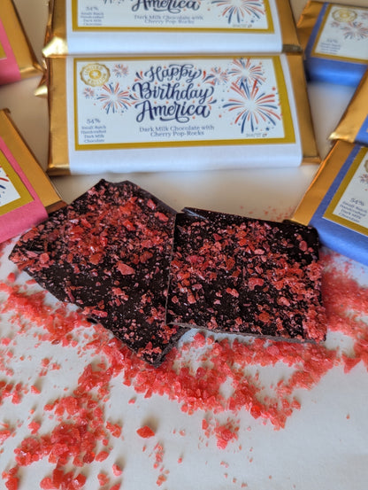 Happy Birthday America Artisan Chocolate Bar/ Cherry Pop Rocks